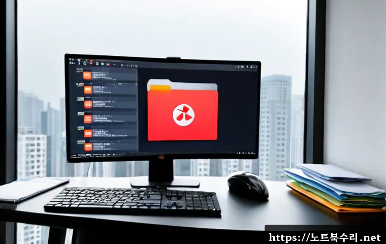 소하동 STATUS_FILE_WRITE_FAILURE - Photorealistic software support workstation in a modern Soho-dong apartment office, dual monitors sh...