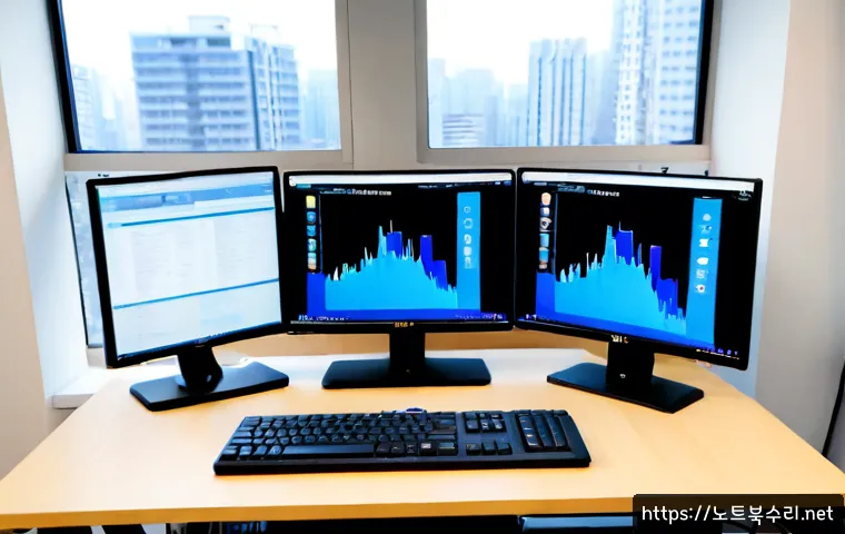 덕이동 CLOCK_WATCHDOG_TIMEOUT - Photorealistic IT support workstation in a modern Deogi-dong apartment office, dual monitors with a ...