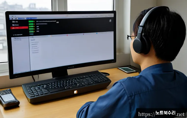 천왕동 신호없음 - Photorealistic home office in a quiet apartment district, remote technician using a desktop workstat...