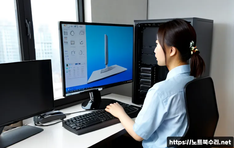 광진구 컴퓨터 desktop 출장방문수리점 - Photorealistic desktop computer repair visit in a compact Gwangjin-gu apartment workspace, technicia...
