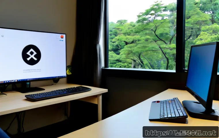 방이동 STATUS_IO_ERROR - Photorealistic remote-support workstation in a compact Bangi-dong apartment office, ultrawide monito...