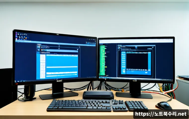 계양동 STATUS_KERNEL_APC_PENDING - Photorealistic IT support workstation in a modern apartment office near a quiet Korean residential d...