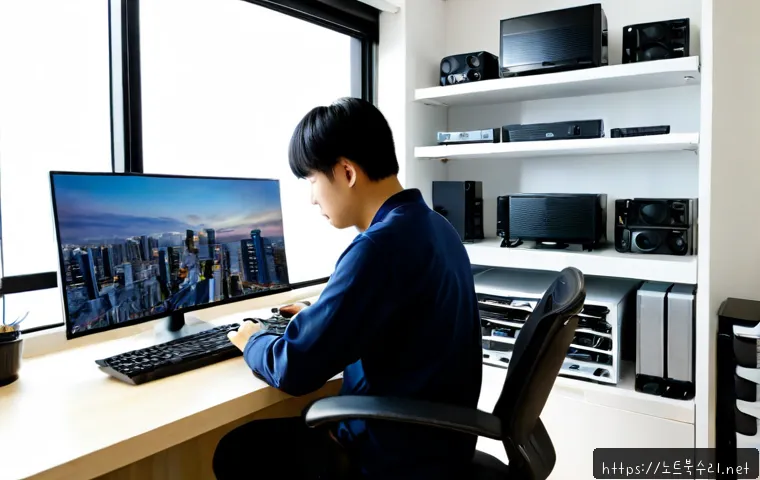장현동 조립컴퓨터 pc 출장판매설치 - Photorealistic apartment home office in Janghyeon-dong, a remote PC technician carefully installing ...