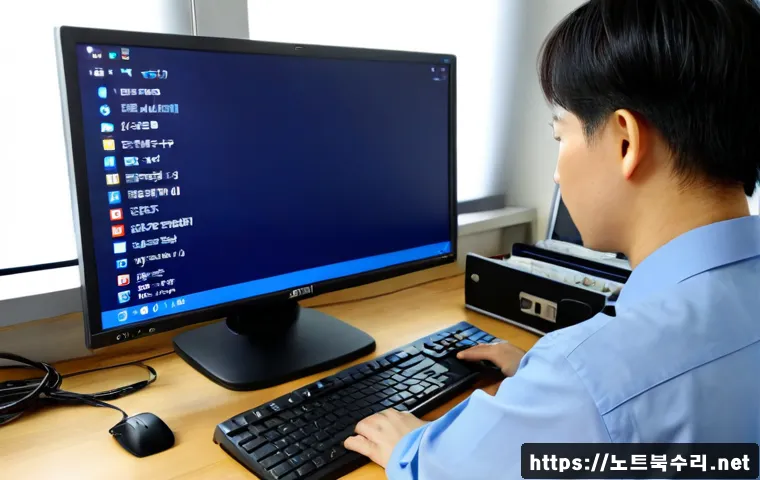 역곡동 STATUS_KERNEL_DEVICE_ERROR - Photorealistic IT support workstation in a compact Yeokgok-dong apartment office, desktop monitor sh...