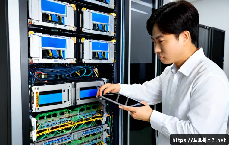 맥금동 서버출장방문수리점 - Photorealistic on-site server repair in a compact modern office near a quiet Korean residential dist...