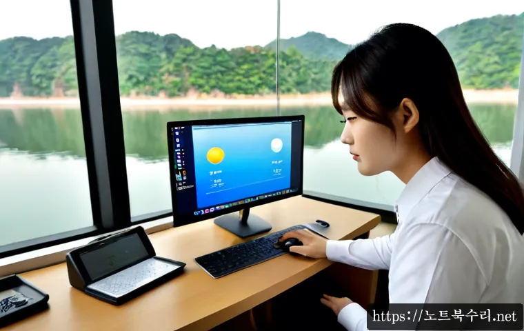 동빙고동 STATUS_EXECUTION_TIMEOUT - Photorealistic remote-support workstation in a refined Dongbinggo-dong apartment, IT specialist view...