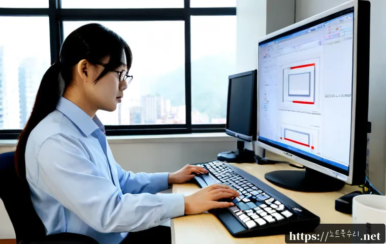 양지동 STATUS_UNSUCCESSFUL - Photorealistic technical support workstation in a compact Yangji-dong office, engineer studying a mo...