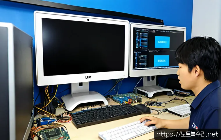 이문동 공장초기화복구 - Photorealistic IT recovery workstation inside a compact Imun-dong electronics repair office, technic...