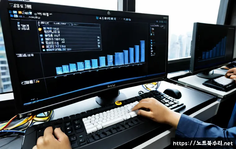 용산구 STATUS_KERNEL_DISK_ERROR - Photorealistic IT technician at a dual-monitor workstation in a Yongsan electronics-service office, ...