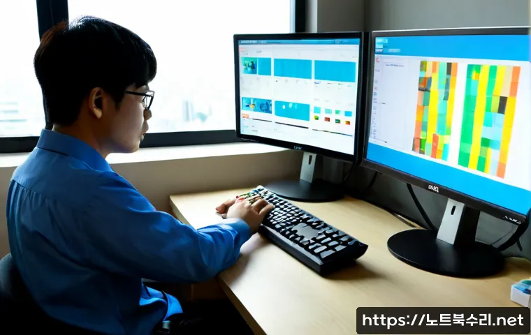 목감동 POOL_HEADER_CORRUPTION - Photorealistic remote-support workstation in a modern Mokgam-dong apartment office, dual monitors sh...