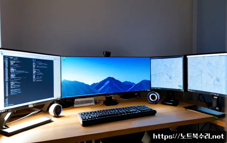 성북동 KERNEL_MODE_HEAP_CORRUPTION - Photorealistic premium desktop workstation in a quiet Seongbuk-dong hillside home office, ultrawide ...