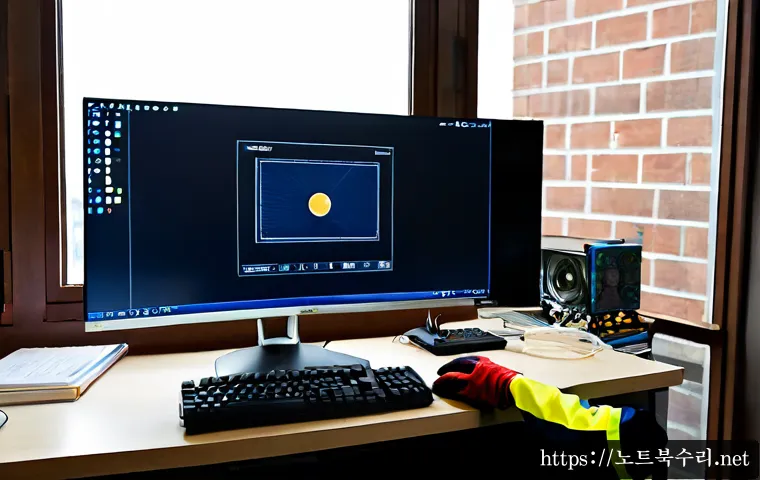 정동 NMI_HARDWARE_FAILURE - Photorealistic remote-support workstation in a quiet Jeongdong office, desktop tower opened beside a...