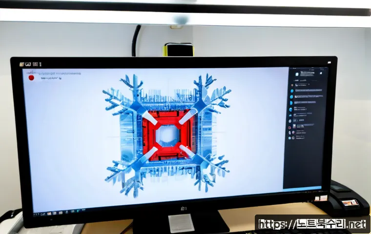연라동 STATUS_MEMORY_ACCESS_DENIED - Photorealistic IT support workstation in a compact modern office, a desktop monitor showing an abstr...