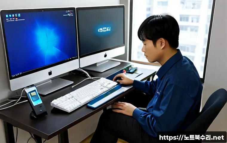 아현동 FAT32_FILE_SYSTEM - Photorealistic remote-support workstation in a compact Ahyeon-dong apartment office, technician exam...
