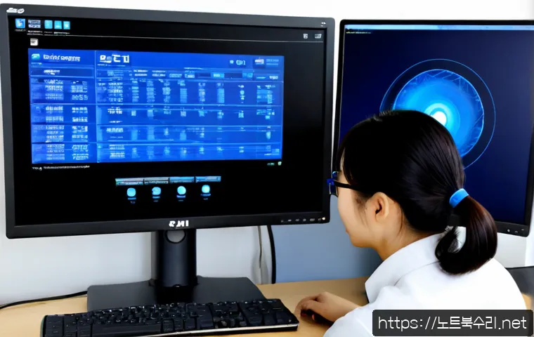소공동 STATUS_KERNEL_DEBUG_FAILURE - Photorealistic IT support workstation in a refined office near Sogong-dong, dual monitors showing an...