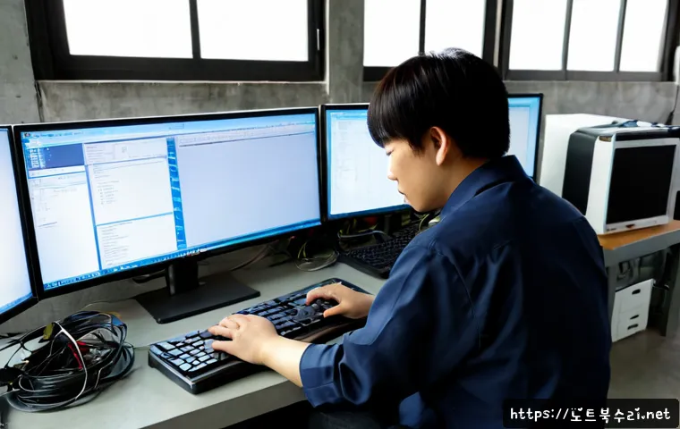 성수동 공장초기화복구 - Photorealistic IT recovery workstation inside a renovated Seongsu-dong industrial studio, technician...