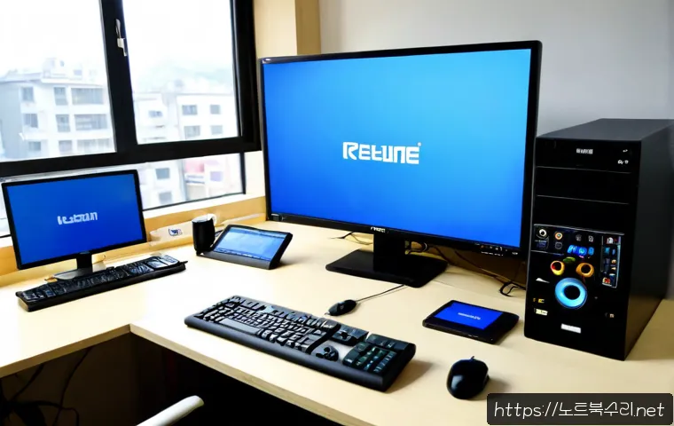 문봉동 PAGE_FAULT_IN_NONPAGED_AREA - Photorealistic remote-support workstation in a quiet Korean residential district, desktop tower with...