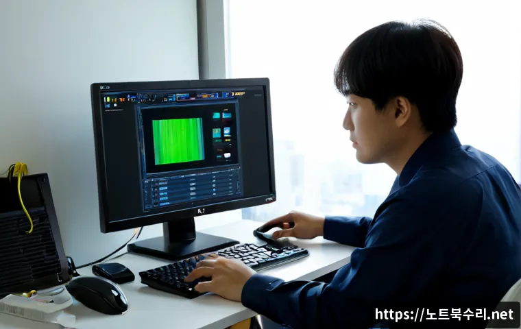 광사동 all boot options are tried - Photorealistic IT support workstation in a compact Korean apartment office, desktop monitor showing ...