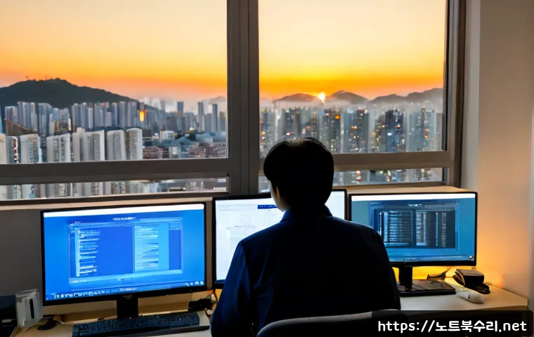 답십리동 DRIVER_VERIFIER_DETECTED_VIOLATION - Photorealistic IT support workstation in a compact Dapsimni-dong apartment office, dual monitors sho...