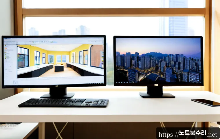 원신동 STATUS_NO_MEMORY - Photorealistic product workstation in a compact Korean urban design studio, dual monitors displaying...