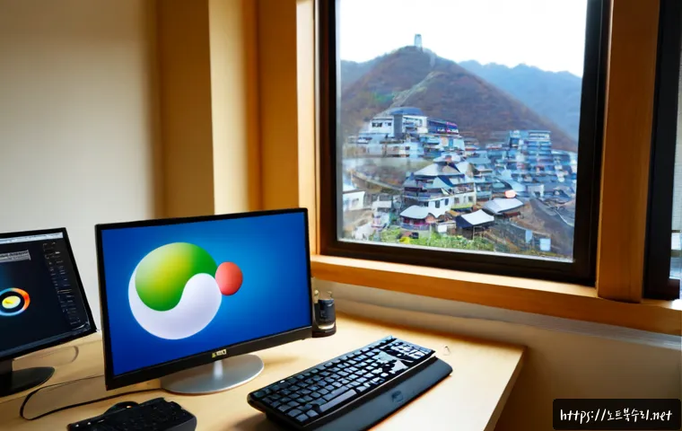 진리동 FAT32_FILE_SYSTEM - Photorealistic remote-support workstation in a compact hillside apartment in Jilli-dong, a technicia...