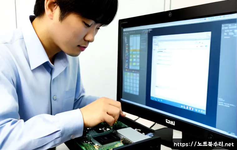 오장동 STATUS_DISK_NOT_INITIALIZED - Photorealistic IT support workstation in Ojang-dong, Seoul, technician initializing a newly installe...