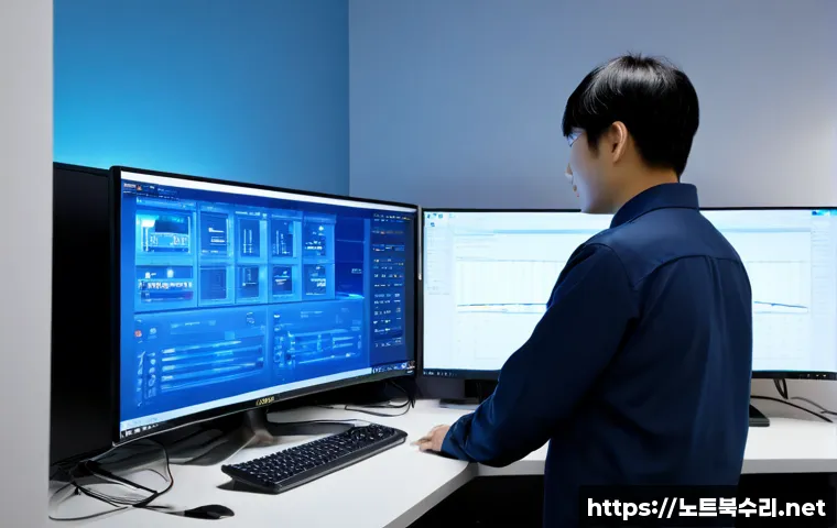 풍덕천 WIN32K_LOCK_HELD_TOO_LONG - Photorealistic IT support workstation in a modern Korean home office near a quiet apartment district...
