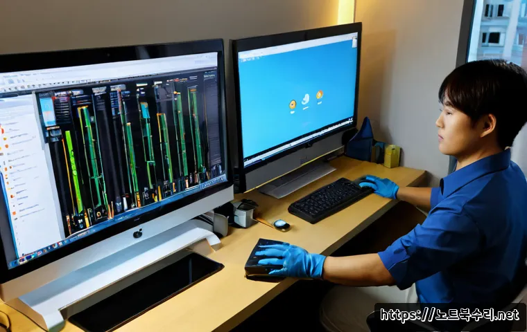 동원동 NTLDR is compressed - Photorealistic IT support workstation in a compact Dongwon-dong apartment office, desktop tower open...