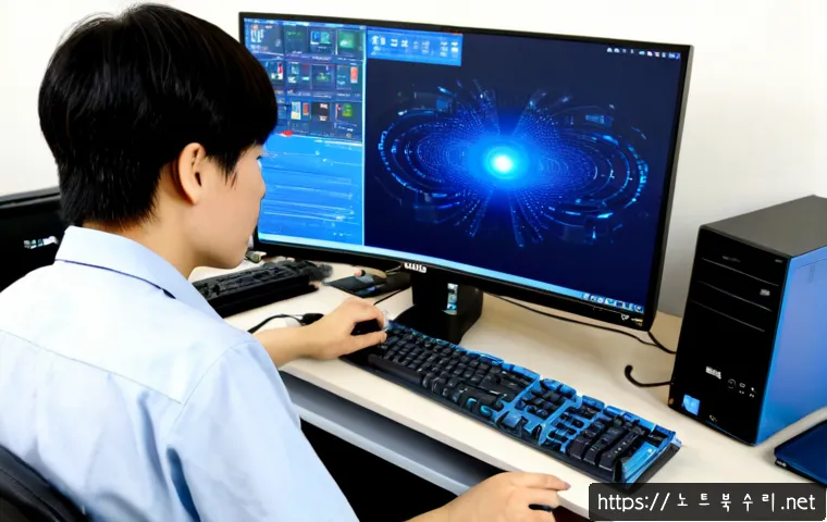 삼각산동 BAD_SYSTEM_CONFIG_INFO - Photorealistic PC repair workstation in a quiet hillside Seoul neighborhood apartment, technician di...