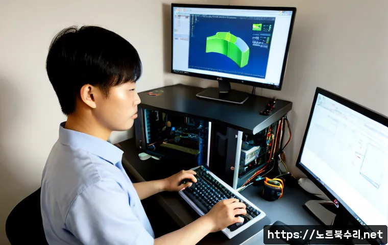보광동 STATUS_KERNEL_DRIVER_CORRUPTION - Photorealistic IT support workstation in a compact hillside apartment office, dual monitors showing ...