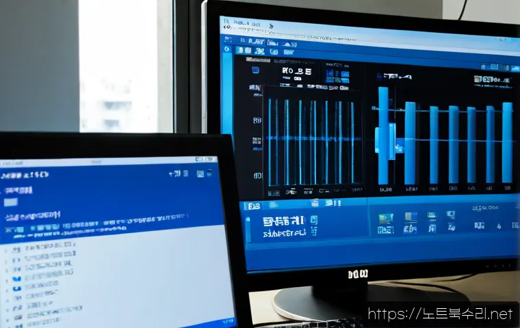 인수동 FAT_FILE_SYSTEM - Photorealistic IT support workstation in Insu-dong, Seoul, a desktop monitor showing a generic blue ...