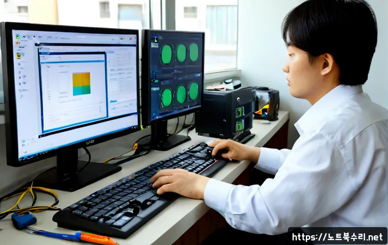 주교동 STATUS_NO_MEMORY - Photorealistic compact electronics repair workstation in a dense central Seoul neighborhood office, ...