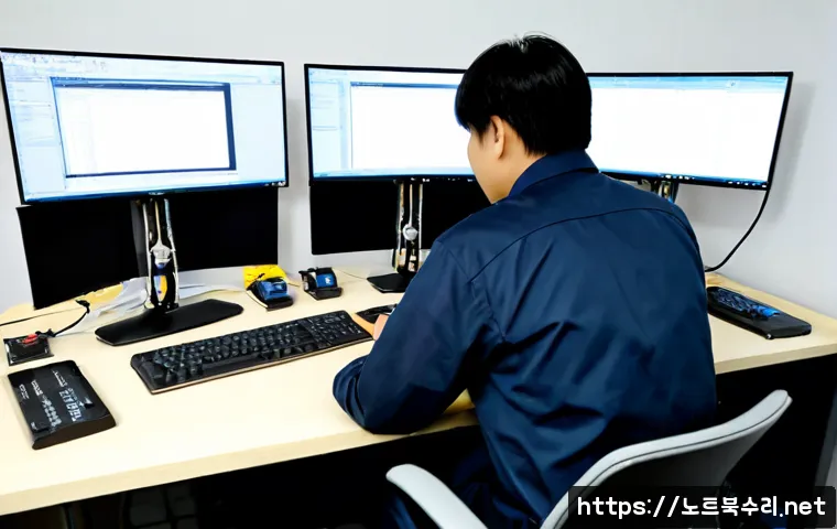 도척면 IO_DEVICE_ERROR - Photorealistic product design workstation in a quiet rural Korean industrial office, engineer examin...