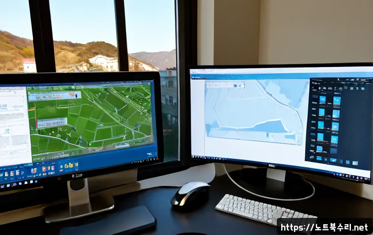 상도동 STATUS_DEVICE_NOT_READY - Photorealistic remote-support workstation in a compact Sangdo-dong apartment office, dual monitors s...