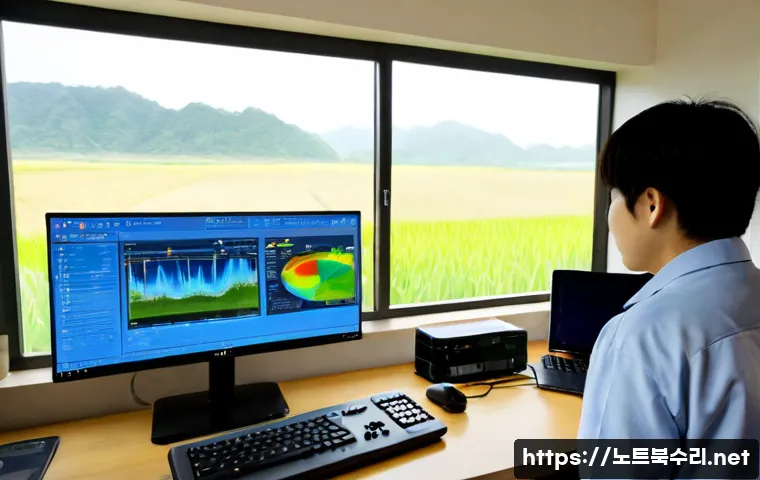 교동면 STATUS_KERNEL_APC_PENDING - Photorealistic remote-support workstation in a quiet rural Korean island home office, dual monitors ...