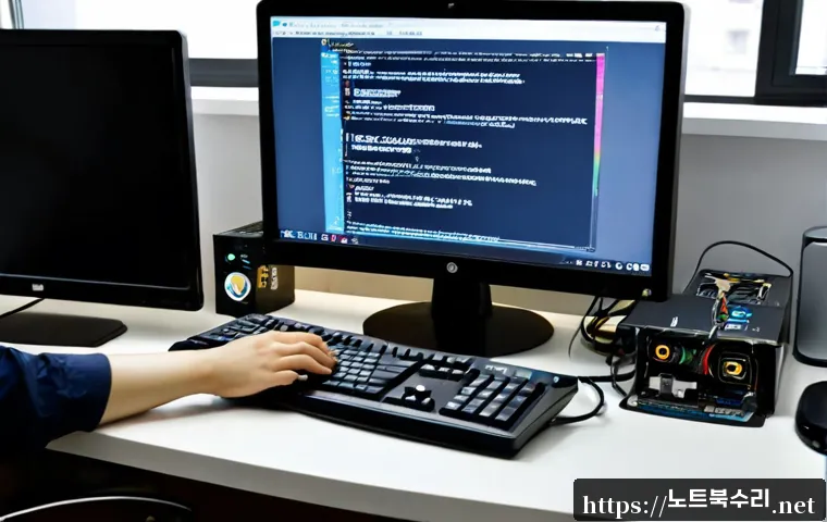 산북동 a disk read error occurred - Photorealistic remote-support workstation in a compact Korean apartment office, desktop computer hal...