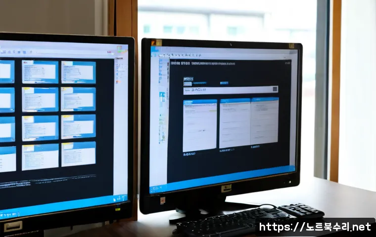 홍파동 STATUS_FILE_IN_USE - Photorealistic IT support workstation in a compact Hongpa-dong office, desktop monitor showing a gen...