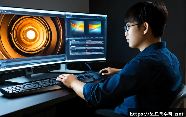 곡선동 STATUS_KERNEL_BOOT_DRIVE_ERROR - Photorealistic IT support workstation in a modern curved-district office, ultrawide monitor showing ...