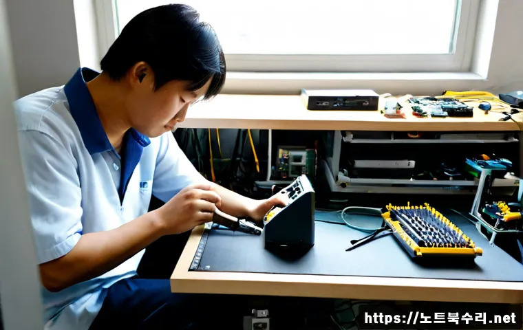고양동 아이맥 판매 및 수리 - Photorealistic Apple-style all-in-one desktop repair bench in a compact Goyang-dong electronics work...
