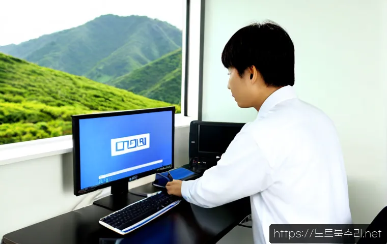 용인시 ACPI_BIOS_ERROR - Photorealistic IT support workstation in Yongin, South Korea, desktop monitor showing a non-readable...
