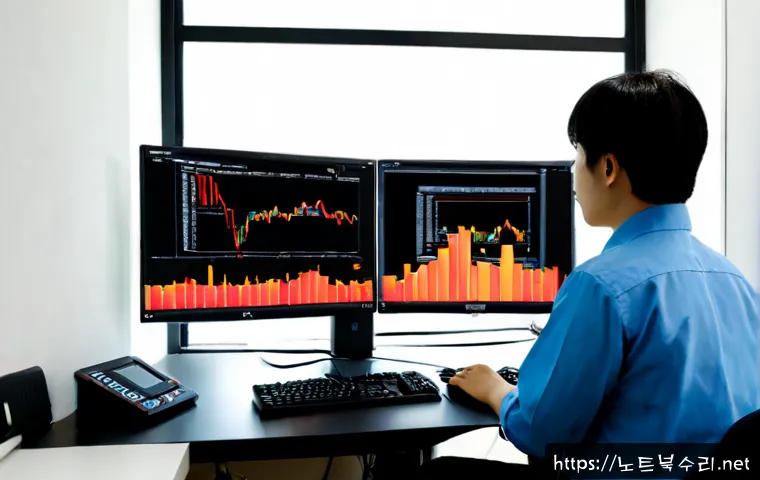 본동 STATUS_KERNEL_MODULE_CORRUPTION - Photorealistic remote IT support workstation in a compact Korean neighborhood office, dual monitors ...