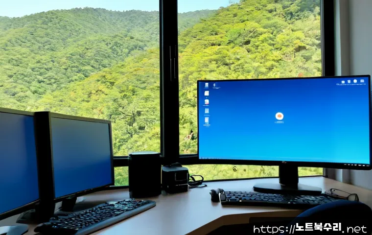 가평읍 DRIVER_PORTION_MUST_BE_NONPAGED - Photorealistic remote-support workstation in a quiet Gapyeong-eup home office, dual monitors showing...