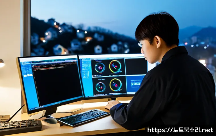 신당5동 SESSION5_INITIALIZATION_FAILED - Photorealistic IT technician at a compact workstation in a hillside Seoul neighborhood apartment, st...