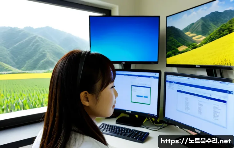 원삼면 나스 nas 설정및수리 - Photorealistic rural office workstation in Wonsam-myeon, technician configuring a compact multi-bay ...