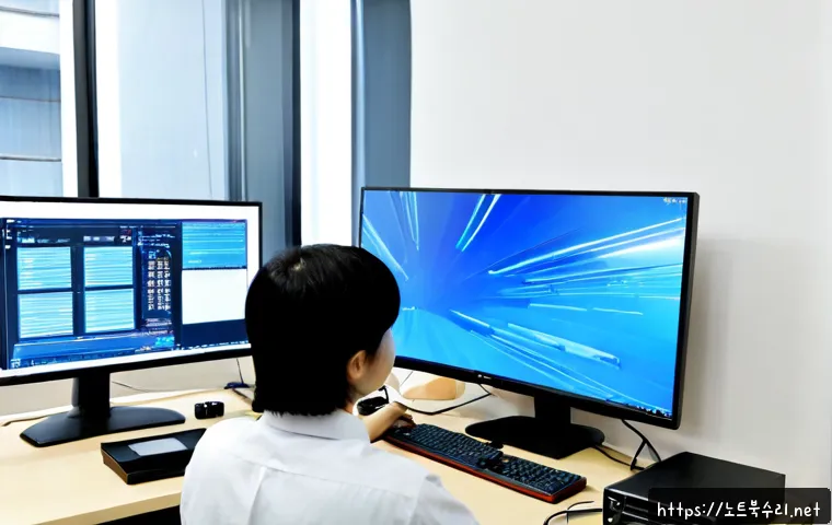 양정동 DRIVER_IRQL_NOT_LESS_OR_EQUAL - Photorealistic IT support workstation in Yangjeong-dong, Busan, showing a dual-monitor desktop with ...
