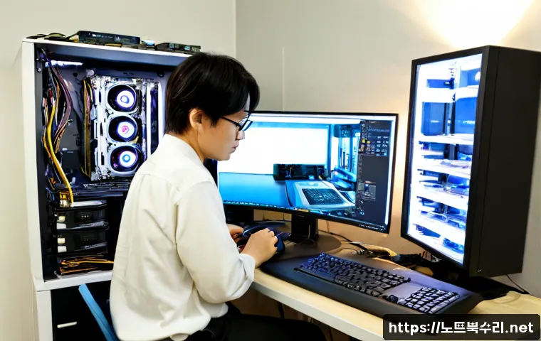 중구 VGA조립 및 교체수리 - Photorealistic electronics repair workstation in a compact Jung-gu office building, technician insta...