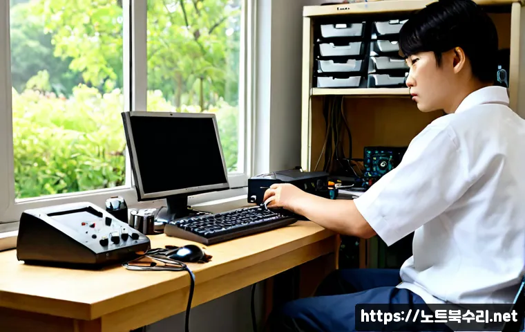 포곡읍 맥미니 판매 및 수리 - Photorealistic compact desktop computer repair bench in a quiet Pogo-eup electronics workshop, techn...