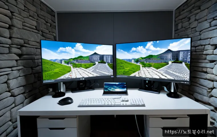 신문로 VIDEO_MEMORY_MANAGEMENT_INTERNAL - Photorealistic technical workstation in a quiet central Seoul office near historic stone buildings, ...