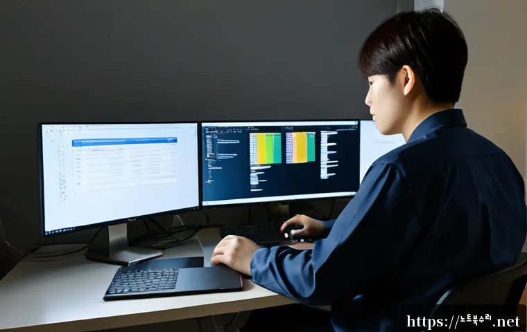 하거동 STATUS_FILE_READ_FAILURE - Photorealistic IT support workstation in a quiet Hageo-dong apartment office, dual monitors showing ...