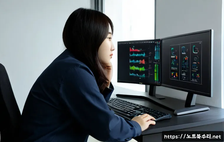 회정동 STATUS_KERNEL_HANDLE_INVALID - Photorealistic IT support workstation in a compact Hoejeong-dong apartment office, dual monitors sho...